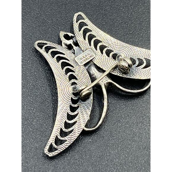 Beau Sterling Silver Signed Vintage Designer Filigree Ornate Butterfly Brooch - Picture 8 of 8